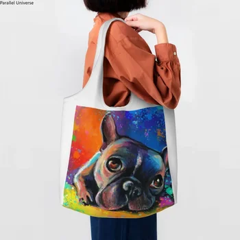 Модные сумки-тоут с причудливым принтом в виде французского бульдога, моющиеся холщовые сумки-шопперы для собак, сумки для животных, сумки подарки