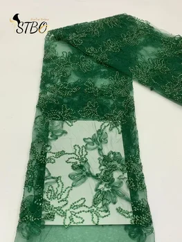 Модный дизайн 2023 года Высококачественная ткань с ручной вышивкой Тяжелая сетка из бисера Кружево с блестками Для вечеринки или вечернего платья