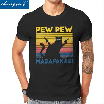 Мужская Футболка Pew Pew Madafakas Cat, забавные футболки в стиле хип-хоп, футболки с коротким рукавом и круглым воротником, Одежда больших размеров из 100% хлопка