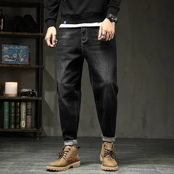 Мужские весенне-летние джинсы большого размера plus fat, модные брюки для ног толстяков, прямые свободные эластичные мужские брюки весом 140 кг