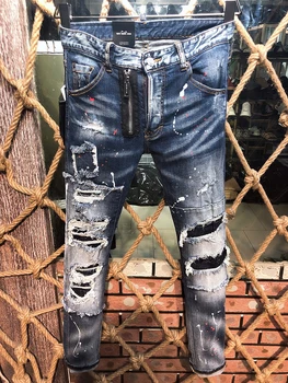 Мужские джинсовые брюки dsq из хлопка высшего качества, облегающие байкерские джинсы, дизайнерский значок на молнии, пуговицы, ДЖИНСЫ DSQ2 COOLGUY, синие 9608