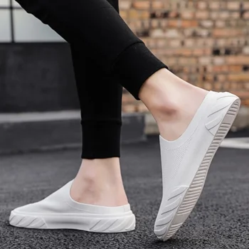 Мужские полуботинки с закрытым носком Fly Weave 2023, летняя модная дышащая обувь на плоской подошве для мужчин, легкая повседневная обувь для ходьбы без застежки
