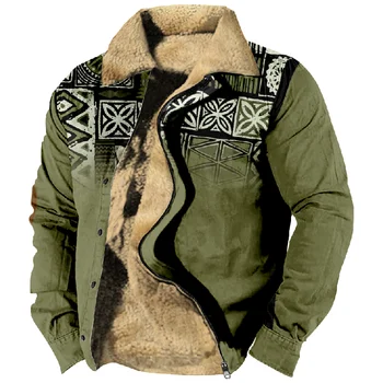 Мужские теплые куртки, зимняя флисовая повседневная зимняя одежда с традиционным рисунком, толстовка с длинным рукавом, повседневная куртка, Верхняя одежда, топы