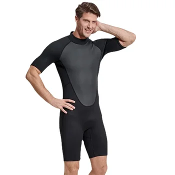 Мужской гидрокостюм из неопрена толщиной 2 мм, цельный водолазный костюм, короткий рукав, Лоскутный гидрокостюм, молния сзади, купальник для подводной охоты, плавания, серфинга.