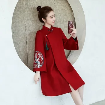 Новогодние китайские национальные вечерние платья, винтажное Плотное платье Миди с цветочным рисунком, воротник-стойка, женское платье Чонсам, Плюс размер 12016