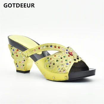 Новые желтые итальянские женские босоножки, украшенные стразами, пикантные женские туфли с открытым носком, новое поступление, свадебные туфли-лодочки
