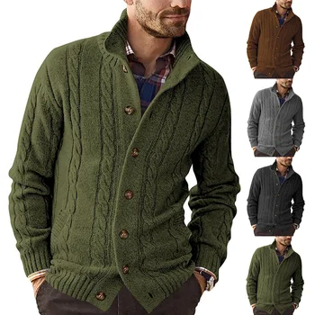 Новый мужской кардиган, свитера, теплый однотонный свитер для мужчин, осенне-зимний повседневный свитер, куртка, пальто, повседневный вязаный джемпер
