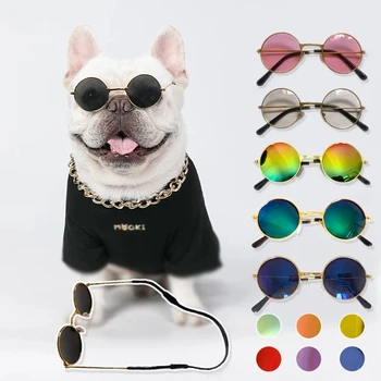 Прекрасные винтажные круглые солнцезащитные очки для кошек, отражающие Очки для маленьких собак, Фотографии кошек, товары для домашних животных, Реквизит, Аксессуары