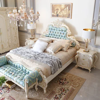 Придворная французская мебель роскошная пряжка из цельного дерева 1,8 м большая кровать Европейская резная двуспальная кровать свадебная кровать