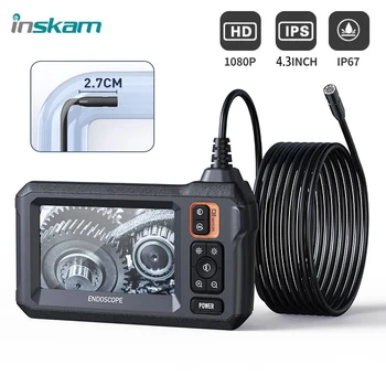 Промышленная эндоскопическая камера INSKAM 1080P 4,3-дюймовая IPS-однообъективная камера для осмотра автомобилей с трубами с 8 светодиодами IP67, водонепроницаемая, 8 мм