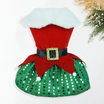 Рождественская одежда для домашних собак, праздничное платье Санта-Клауса, юбка с блестящим подолом, Удобная одежда
