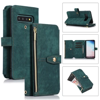 Роскошный кожаный бумажник с откидной крышкой на молнии для Samsung Galaxy S10 Plus S9, отделения для карт, сумка для телефона
