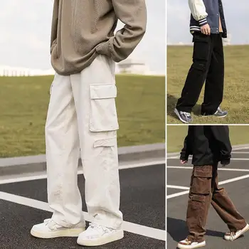 Стильные мужские брюки с эластичной резинкой на талии Уличные брюки средней посадки, широкие брюки для бега трусцой