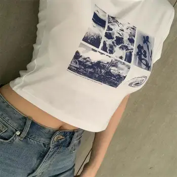 Топ Женская футболка y2k одежда с изображением готического аниме Модный укороченный топ Футболка с коротким рукавом Женская Корейская футболка эстетическая сказка