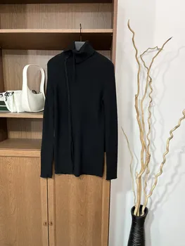 Топовая женская мода, Черный вязаный свитер из плетеной веревки с разрезом по бокам, тонкий топ с длинным рукавом High Street Lady, рубашка