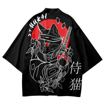Уличная одежда, кардиган с принтом японского самурая, кимоно, Пляжная одежда из аниме Юката Харадзюку, мужская и женская одежда в стиле Хаори, большие размеры