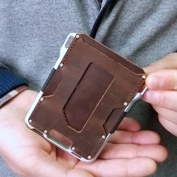 Фирменный дизайн Мини-кошелек из натуральной воловьей кожи с блокировкой RFID для мужчин и женщин, футляр для банковских карт ID, Алюминиевые держатели кредитных карт