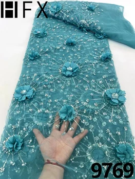 Французско-африканская 3D кружевная ткань 2024 года с высококачественной вышивкой бисером Для женщин, свадебное платье, Нигерийская кружевная сетчатая ткань 5 ярдов