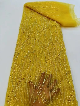 Чистая Кружевная Ткань С Бисером Французская Мода Вечерняя Свадебная Женская Блестящая Сетка С Блестками Высококачественная Вышитая Бисером Африканская Тюлевая Ткань
