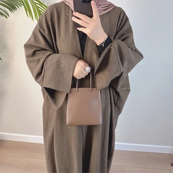 Элегантное Зимнее Мусульманское Скромное Платье для Женщин Eid Arabic Dubai Кимоно Абая Исламское Пальто С Длинным Рукавом Одежда Марокканский Кафтан Халат